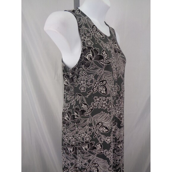 J Jill Wearever Collection Gray Black Floral Sleeveless Midi Dress Size Medium - Picture 5 of 7